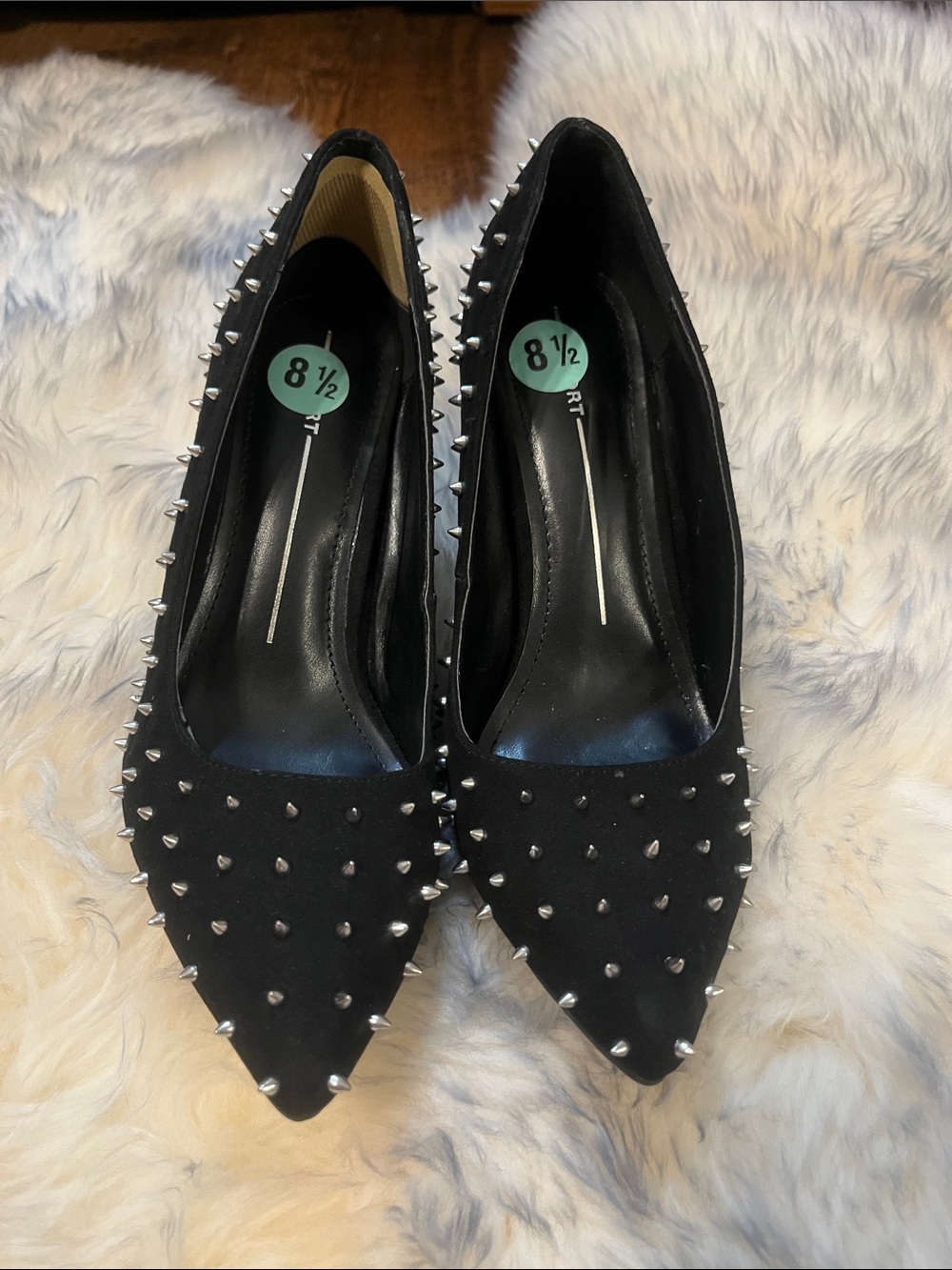 Report Black Pointed-Toe Heels with Silver Spike Studs